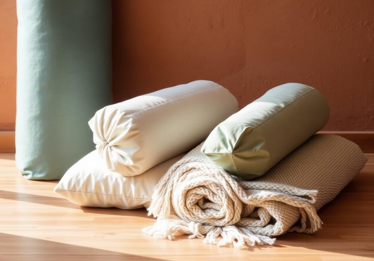 Yogamåtter og puder klar til yin yoga i dæmpet lys
